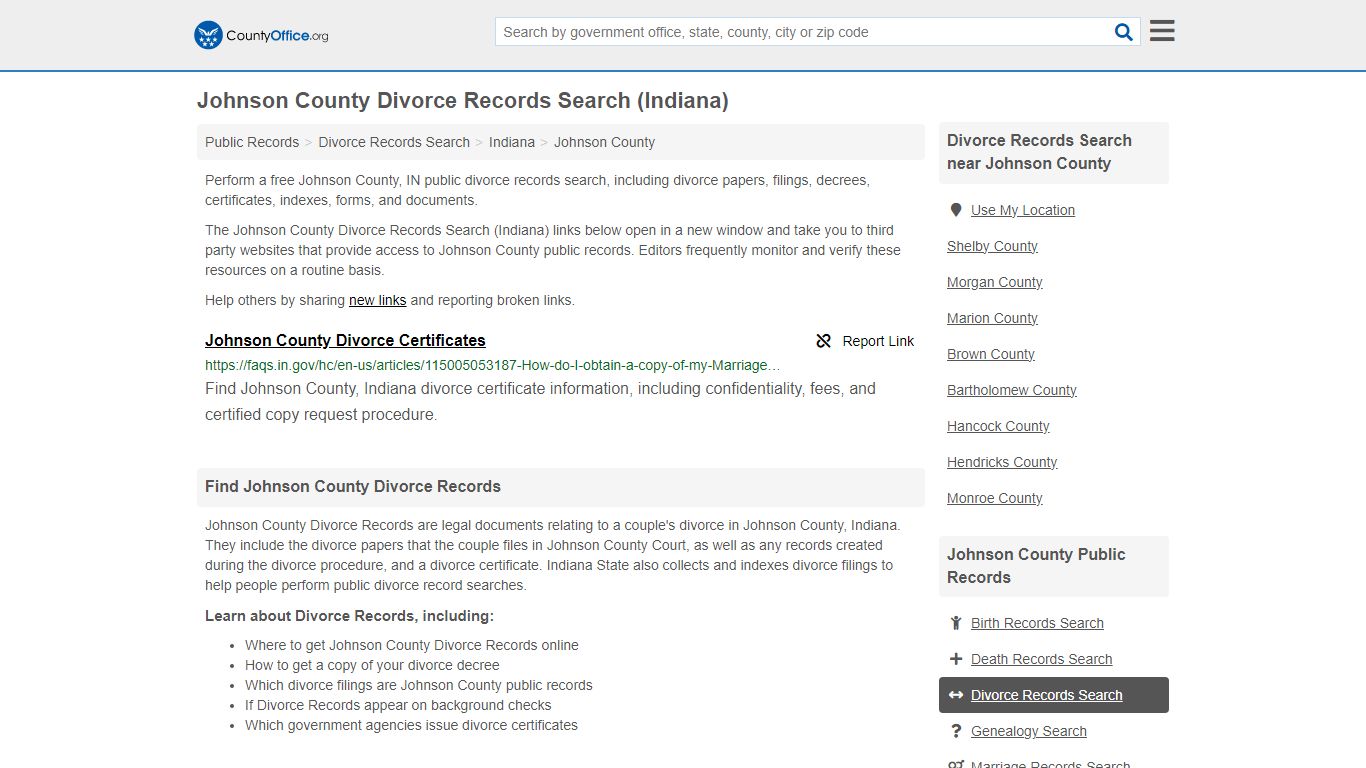 Johnson County Divorce Records Search (Indiana) - County Office